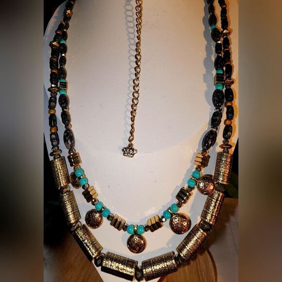 Premier Designs Brazil Necklace  and Turquoise Beaded 36"+4" - Picture 1 of 3